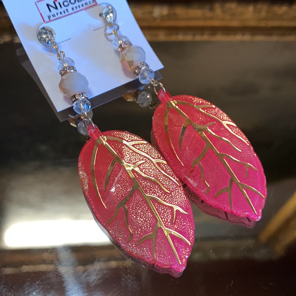Hot Coral Leaf Earrings 16$